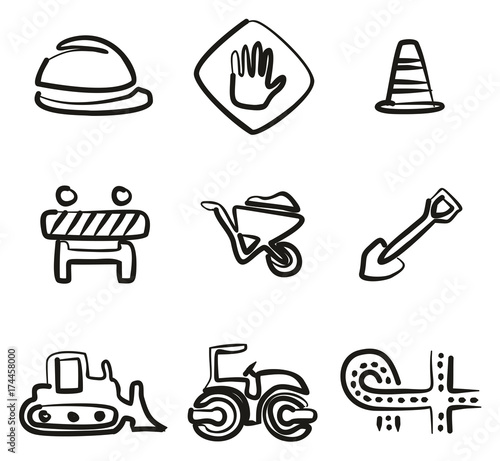 Road Construction Icons Freehand