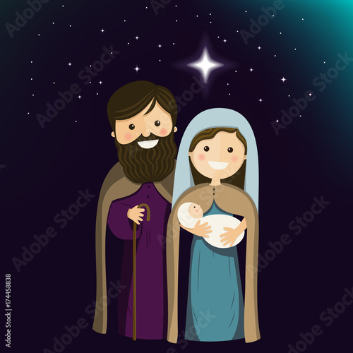 Holy family on Christmas Eve. Vector ilustration