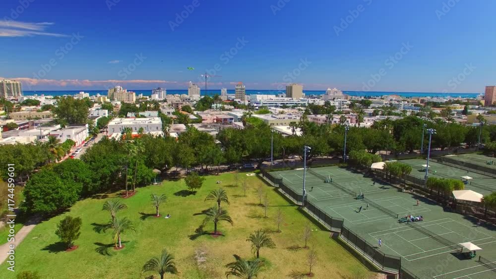 Tennis Fields and city park, aerial view of Miami. Tennis Fields and city park, aerial view of Miami.