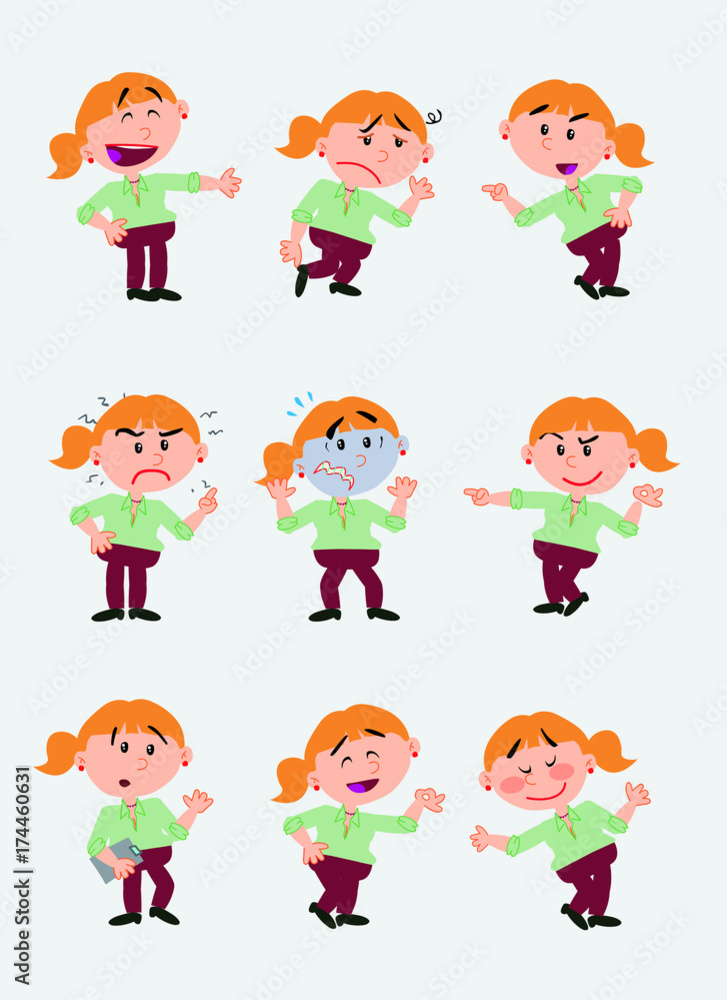 businesswoman character. Set with 9 variations for design work and animation.The character is angry, sad, happy, doubting… Vector illustration to isolated and funny cartoons characters. businesswoman character. Set with 9 variations for design work and animation.The character is angry, sad, happy, doubting… Vector illustration to isolated and funny cartoons characters.