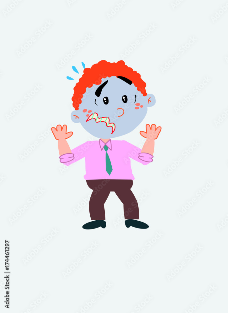White businessman. Vector illustration isolated in a funny cartoon style. The character is terrified at something. White businessman. Vector illustration isolated in a funny cartoon style. The character is terrified at something.