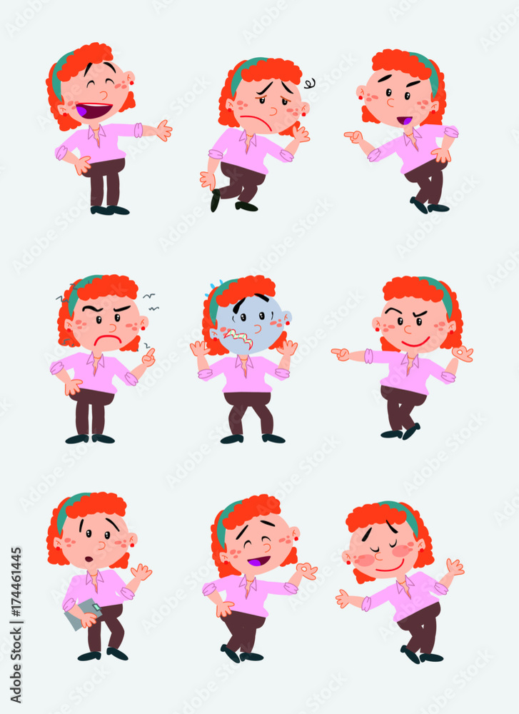 businesswoman character. Set with 9 variations for design work and animation.The character is angry, sad, happy, doubting… Vector illustration to isolated and funny cartoons characters. businesswoman character. Set with 9 variations for design work and animation.The character is angry, sad, happy, doubting… Vector illustration to isolated and funny cartoons characters.