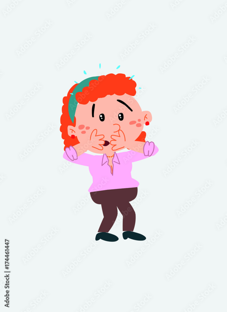White businesswoman. Vector illustration isolated in a funny cartoon style. The character is surprised and worried.