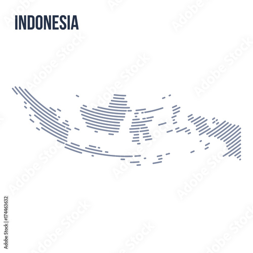Vector abstract hatched map of Indonesia with curve lines isolated on a white background.