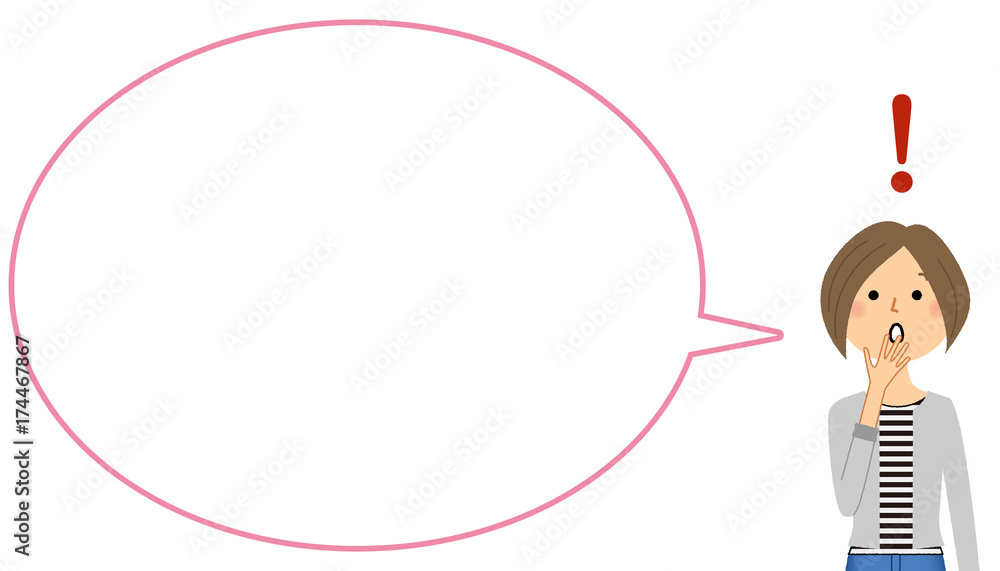 驚く若い女性　ふきだし