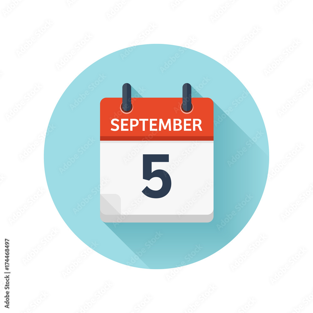September 5. Vector flat daily calendar icon. Date and time, day, month 2018. Holiday. Season. September 5. Vector flat daily calendar icon. Date and time, day, month 2018. Holiday. Season.