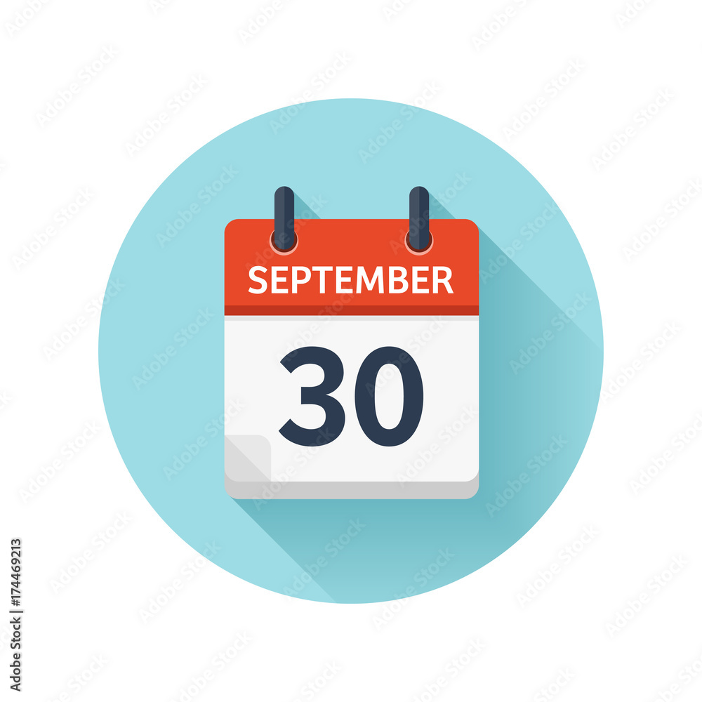 September 30. Vector flat daily calendar icon. Date and time, day, month 2018. Holiday. Season. September 30. Vector flat daily calendar icon. Date and time, day, month 2018. Holiday. Season.