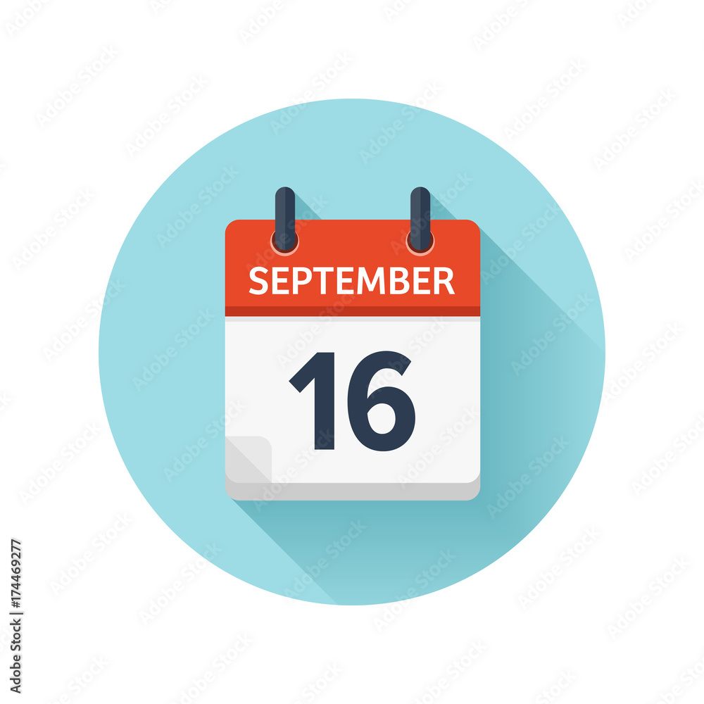 September 16. Vector flat daily calendar icon. Date and time, day, month 2018. Holiday. Season. September 16. Vector flat daily calendar icon. Date and time, day, month 2018. Holiday. Season.