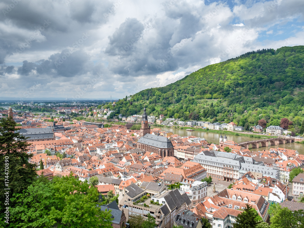 Fototapeta premium Heidelberg town and Carl-Theodor bridge, Germany.