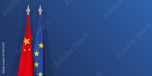 drapeau - Chine - Europe - chinois - européen - présentation - fond - économie