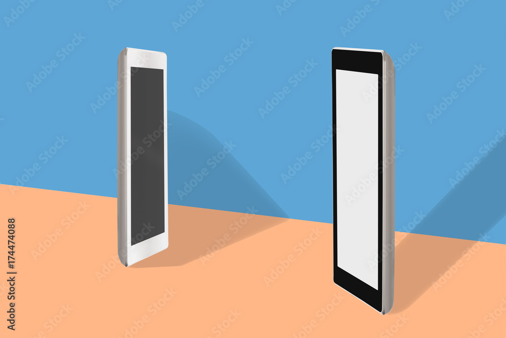 Two computer tablet with blank screen, input text idea Two computer tablet with blank screen, input text idea