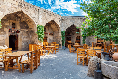 Baku, Azerbaijan - July 16, 2015: caravanserai restaurant and shopping center located in old town of Baku
