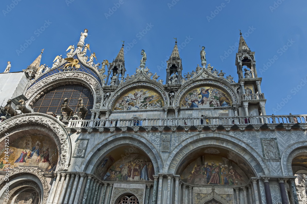 Fragment of  beauty Saint Mark's Basilica at San Marco square or piazza, Venezia, Venice, Italy, Europe 