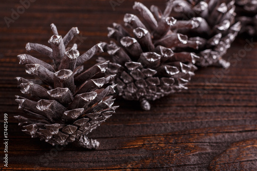 Christmas composition on a wooden rustic background