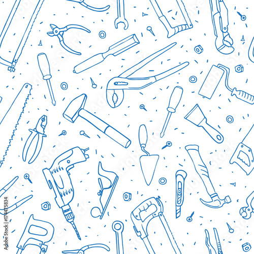 Hand drawn tools seamless vector pattern