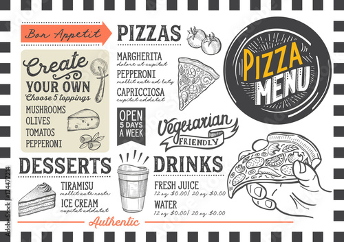 Pizza menu restaurant, food template.