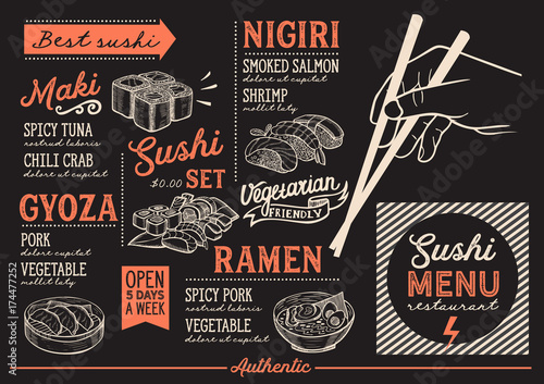 Sushi menu restaurant, food template.
