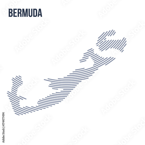 Vector abstract hatched map of Bermuda with curve lines isolated on a white background.