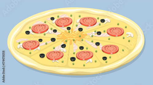 Pizza isolated vector illustration piece slice pizzeria food menu snack pepperoni italian.