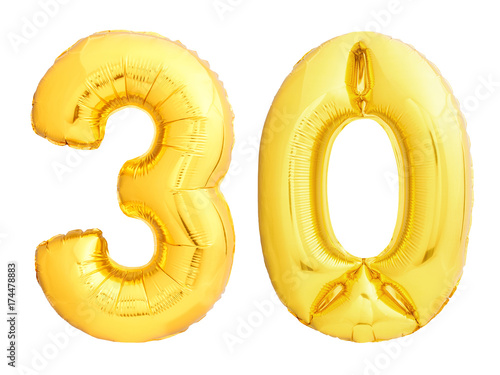 Golden number 30 thirty made of inflatable balloon