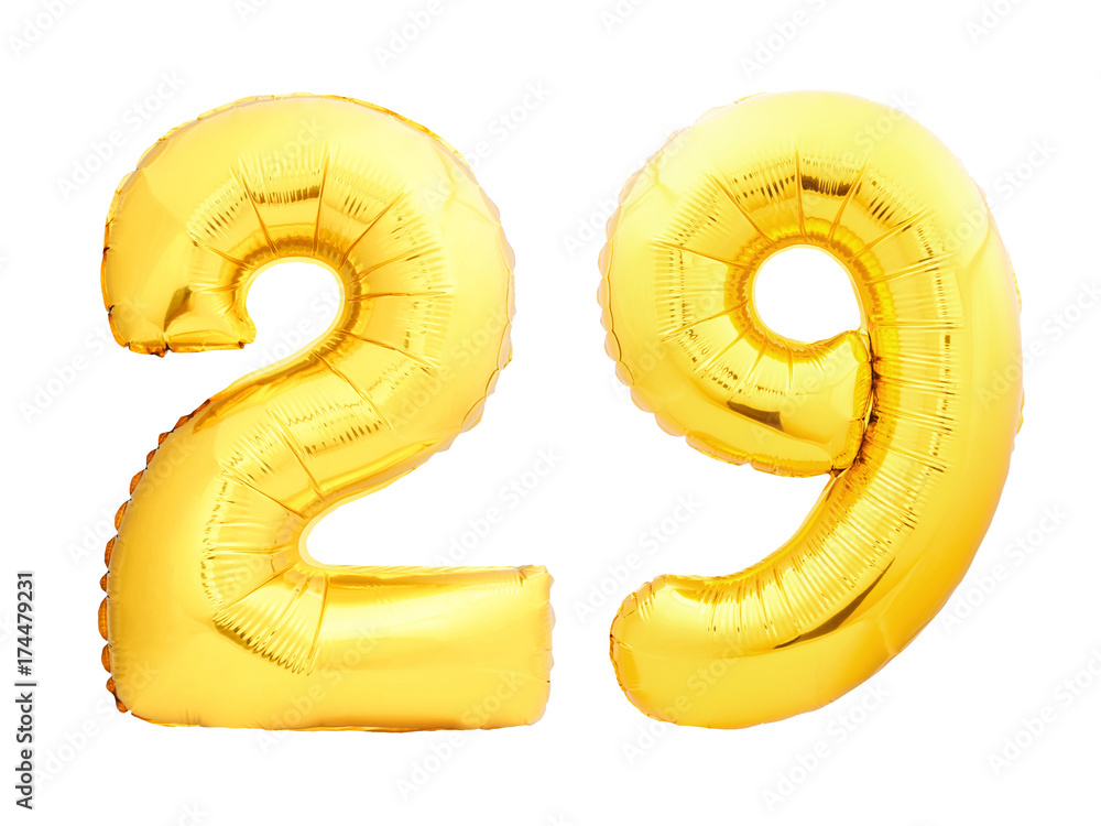 Golden number 29 twenty nine made of inflatable balloon Golden number 29 twenty nine made of inflatable balloon