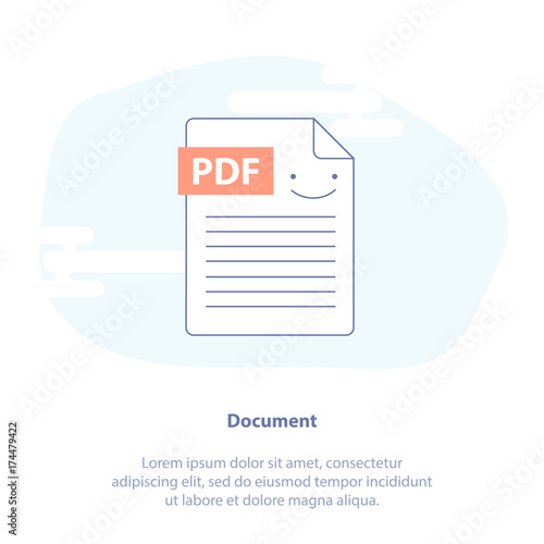PDF document file icon illustration. Document file in pdf format. Isolated vector in cute flat line style.