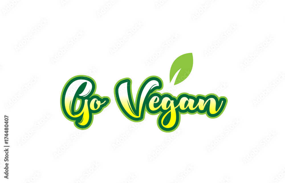 go vegan word font text typographic logo design with green leaf