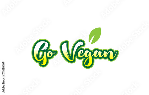 go vegan word font text typographic logo design with green leaf