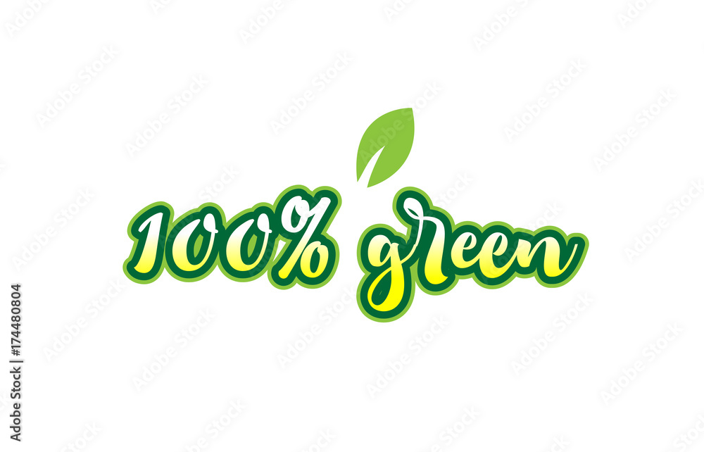 100% green word font text typographic logo design with green leaf 100% green word font text typographic logo design with green leaf