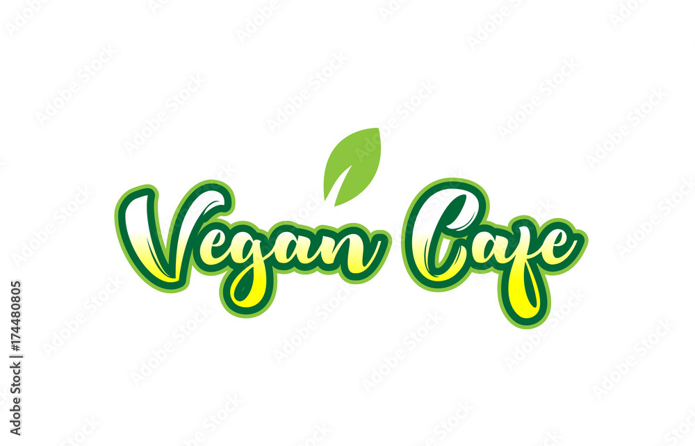 vegan cafe word font text typographic logo design with green leaf vegan cafe word font text typographic logo design with green leaf