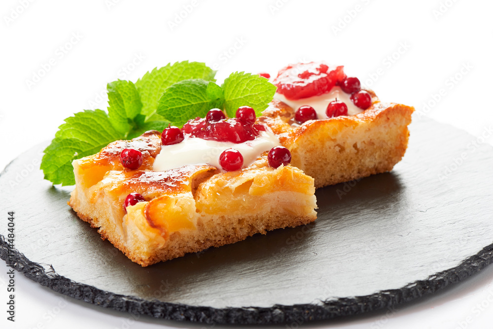 Apple cake with cream, jam and forest berries Apple cake with cream, jam and forest berries