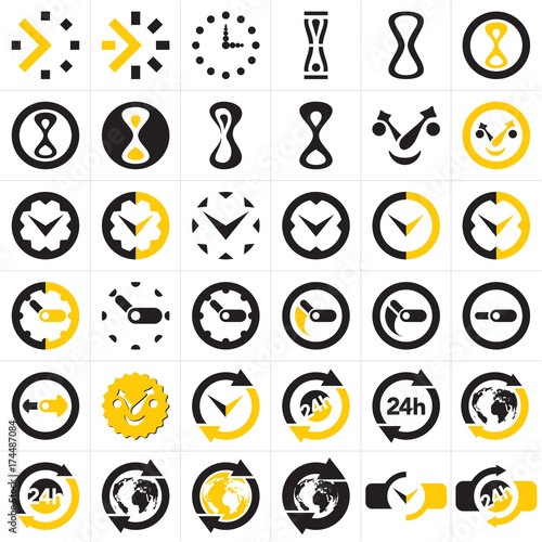 Clock icon, sign set. Time. 24h.