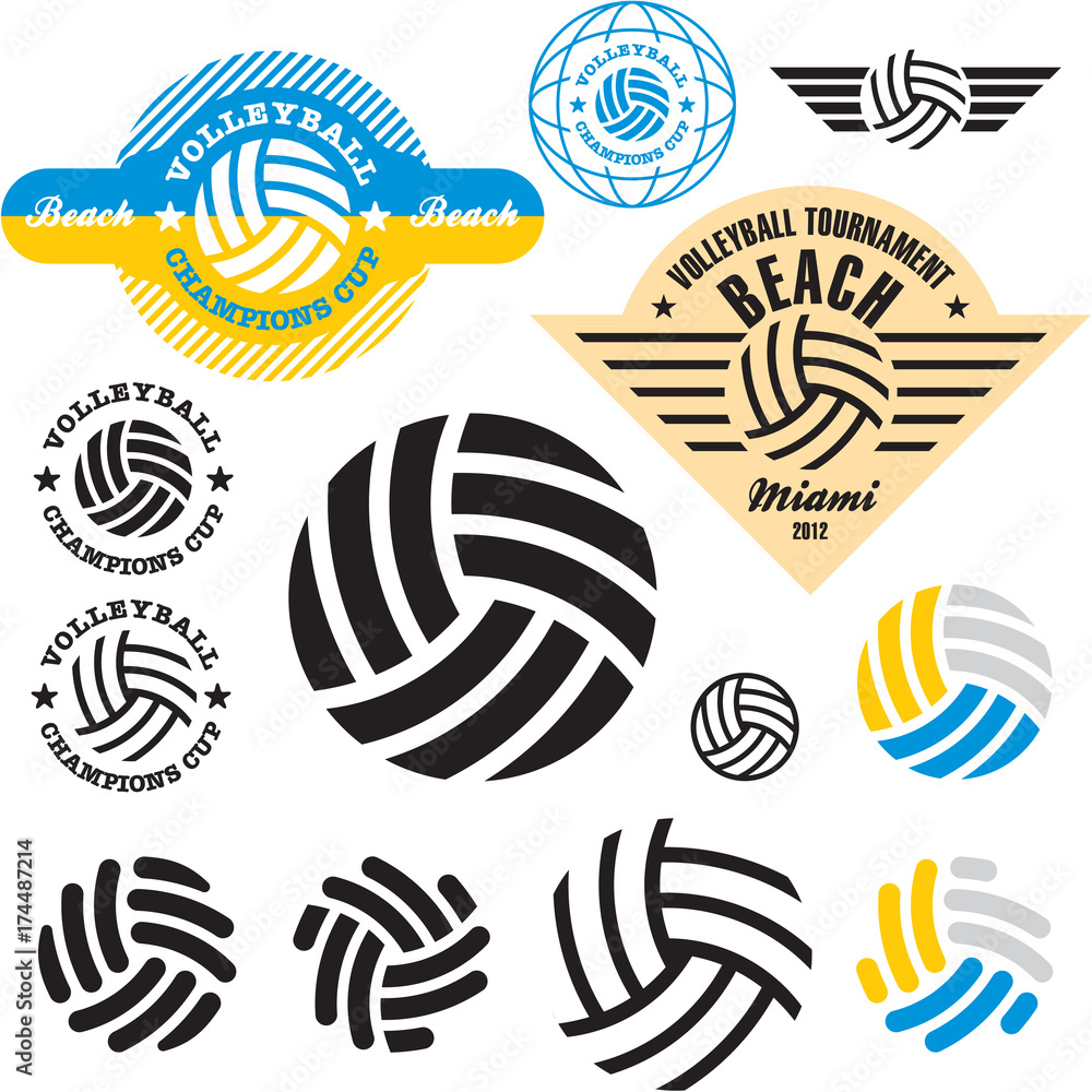 Volleyball sign icon set. Vector volleyball icons, labels collection