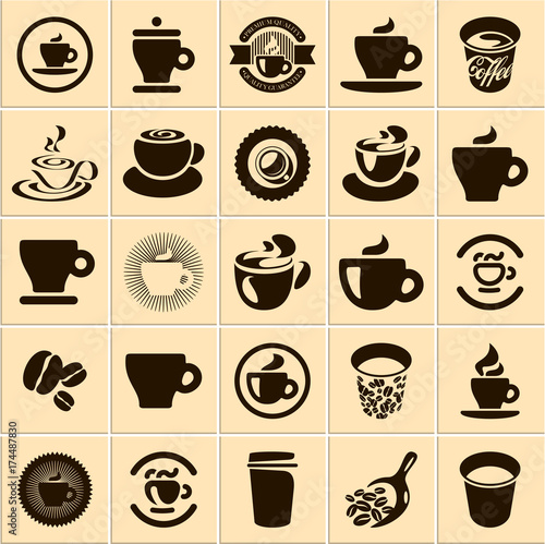 Coffee cup set. Tea cup. Vector icon collection.