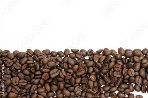 Coffee beans for background isolated on white. Close up image and high resolution.