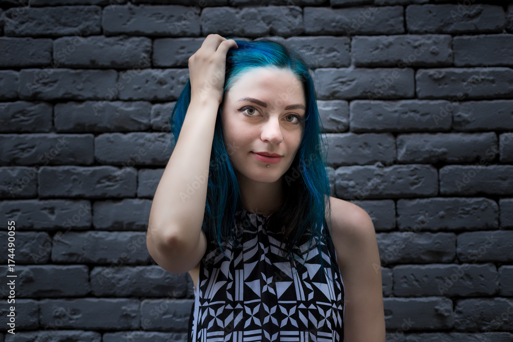 Fashionable stylish beautiful girl with blue hair Fashionable stylish beautiful girl with blue hair