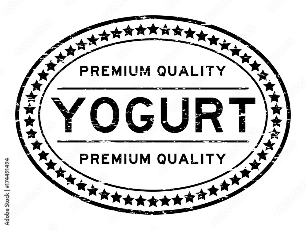 Grunge black premium quality yogurt oval round rubber seal stamp on white background