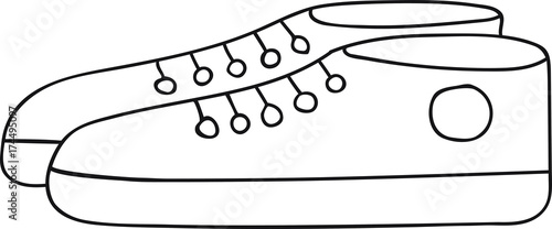 Hand drawn vector illustration sneakers, teenagers, footwear, hipster coloring page, logo template