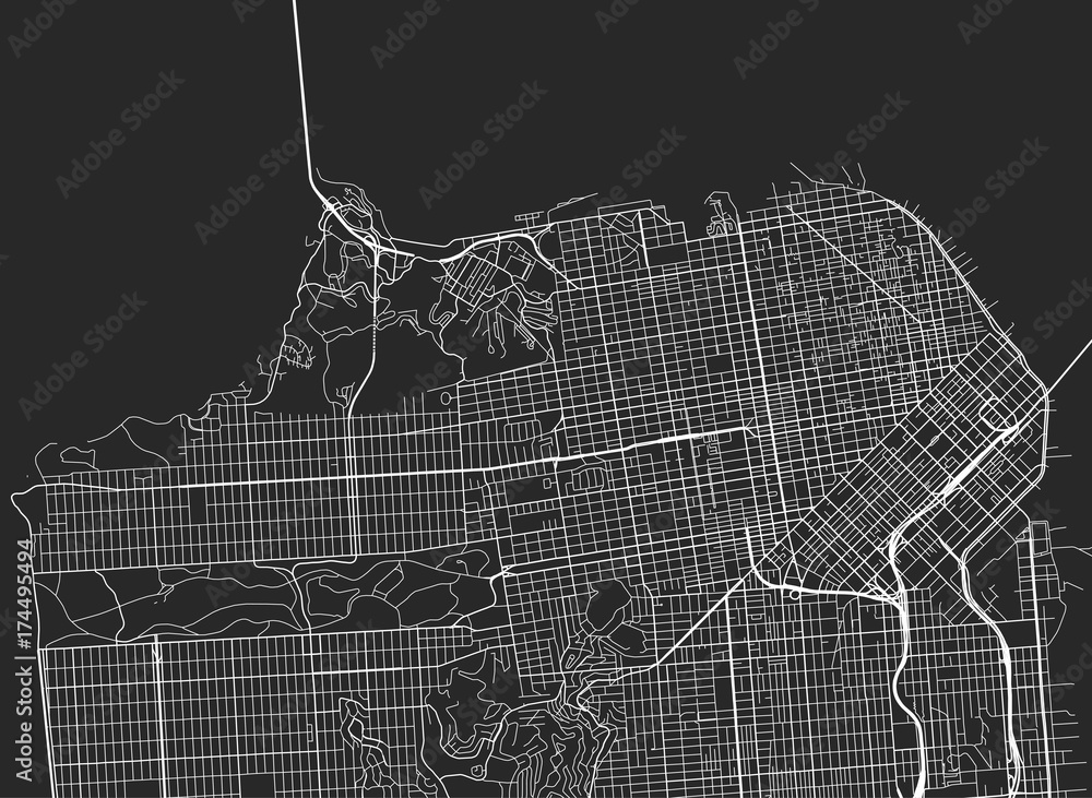 Vector black map of San Francisco