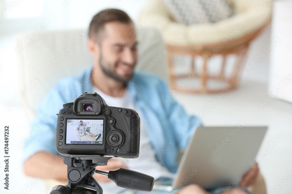 Young blogger recording video at home Young blogger recording video at home