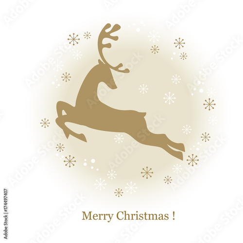 Christmas geething card with silhouette of deer. Vector illustration for Chri...