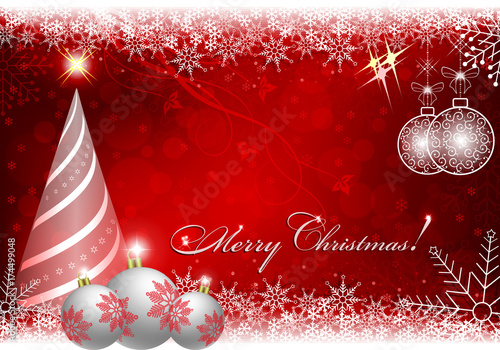 red bright christmas background with christmas tree