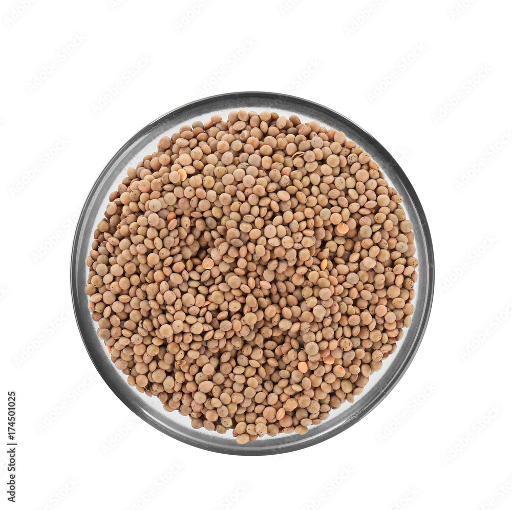 Bowl with healthy lentils, isolated on white Bowl with healthy lentils, isolated on white