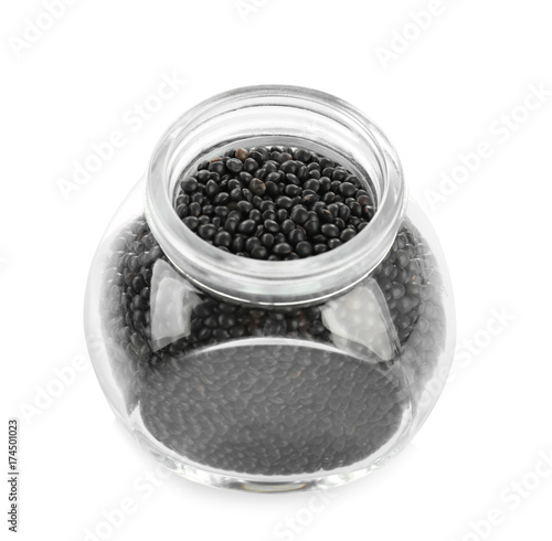 Jar with healthy lentils, isolated on white