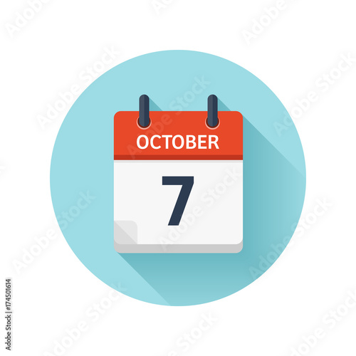 October 7. Vector flat daily calendar icon. Date and time, day, month 2018. Holiday. Season.