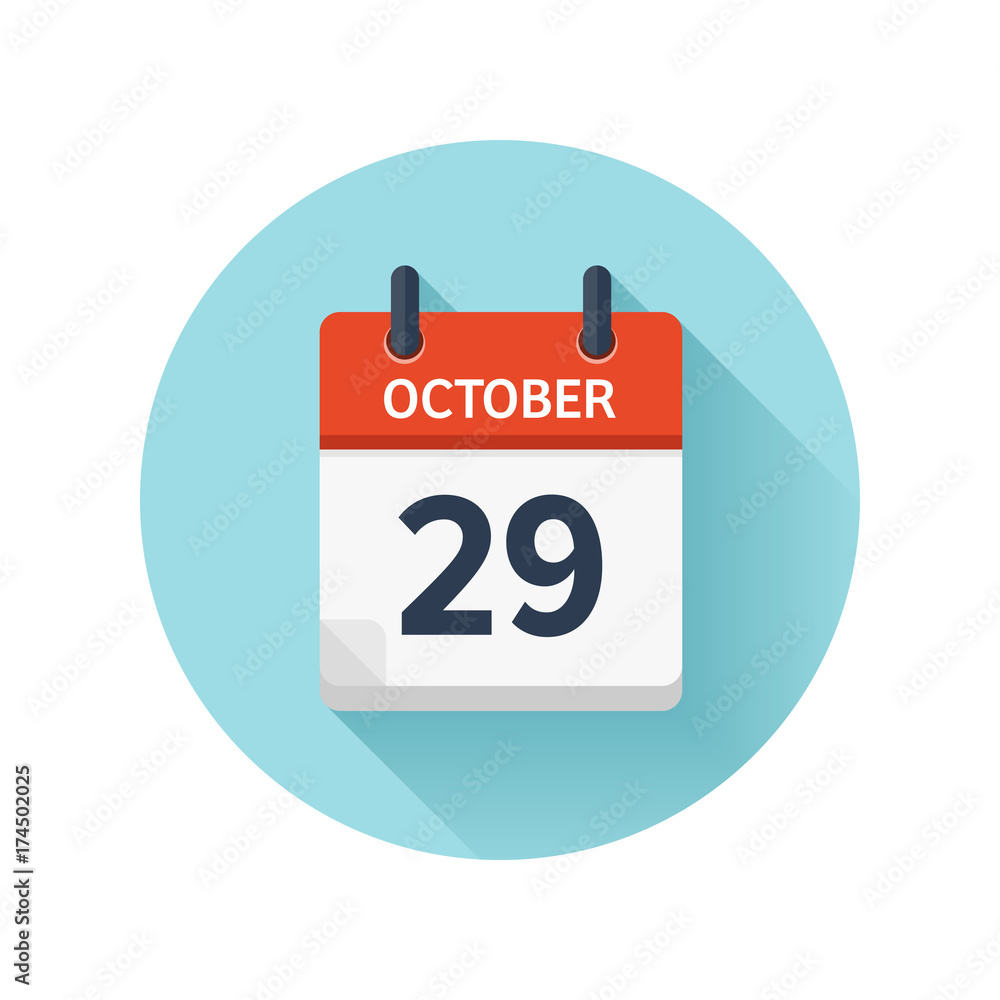 October 29. Vector flat daily calendar icon. Date and time, day, month 2018. Holiday. Season. October 29. Vector flat daily calendar icon. Date and time, day, month 2018. Holiday. Season.