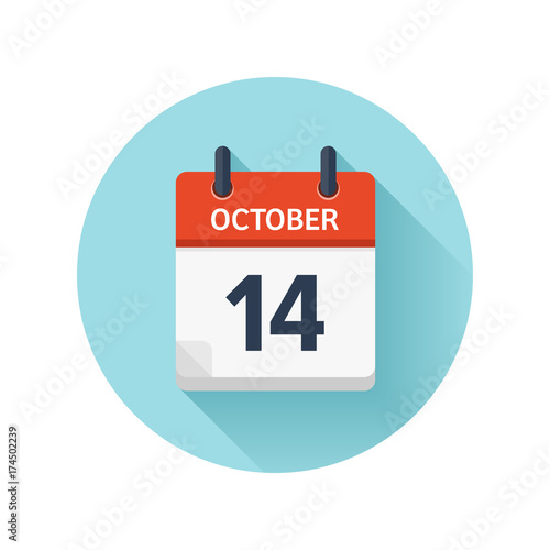 October 14. Vector flat daily calendar icon. Date and time, day, month 2018. Holiday. Season.