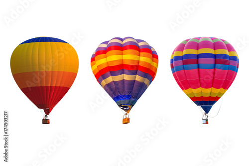 Triple hot air balloons isolated on white background