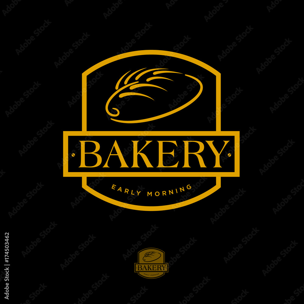 Bakery logo. Pastry logo. Bread and spike on dark background Stock