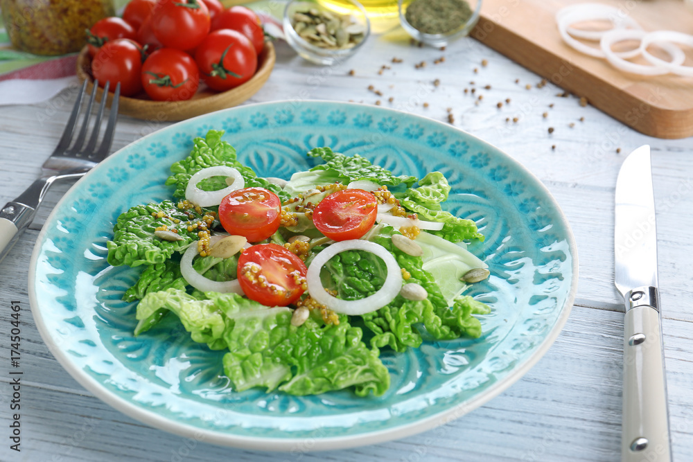 Delicious vegetable salad on table Delicious vegetable salad on table